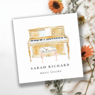 Elegant Watercolor Piano Musician Music Teacher Square Business Card