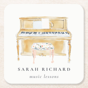 Elegant Watercolor Piano Musician Music Teacher Square Paper Coaster