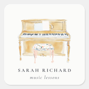 Elegant Watercolor Piano Musician Music Teacher Square Sticker