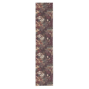 Elegant Watercolor Pine and Berry Burgundy Gold Short Table Runner