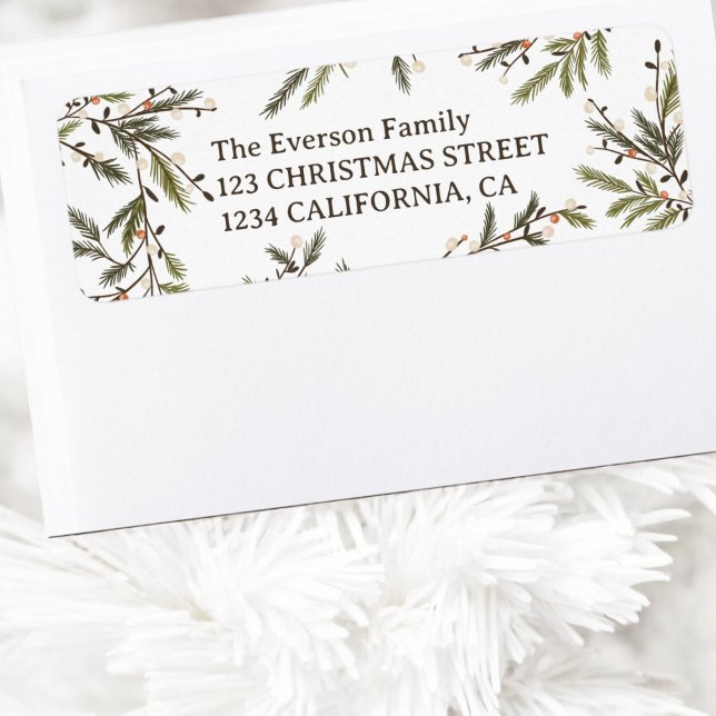 Elegant Watercolor Pine Branches Wreath Christmas (Elegant Watercolor Pine Branches Wreath Christmas Label)