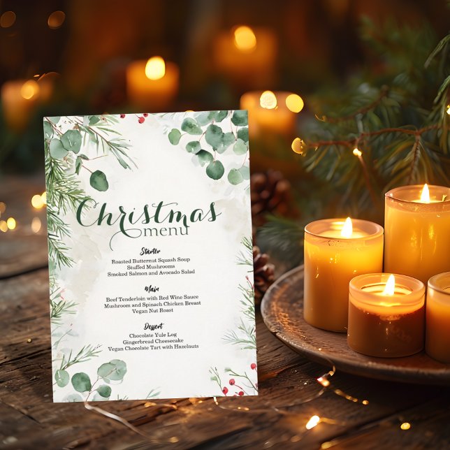 Elegant Watercolor Pine Christmas  Menu (Creator Uploaded)