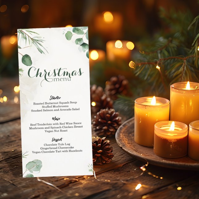 Elegant Watercolor Pine Christmas  Menu (Creator Uploaded)
