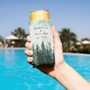 Elegant Watercolor Pine Forest Personalised Seltzer Can Cooler