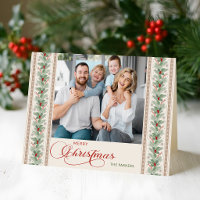 Elegant Watercolor Pine & Holly Border Photo