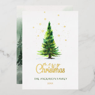 Elegant Watercolor Pine Tree Christmas Greeting 