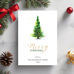 Elegant Watercolor Pine Tree Christmas Greeting Ho Holiday Card