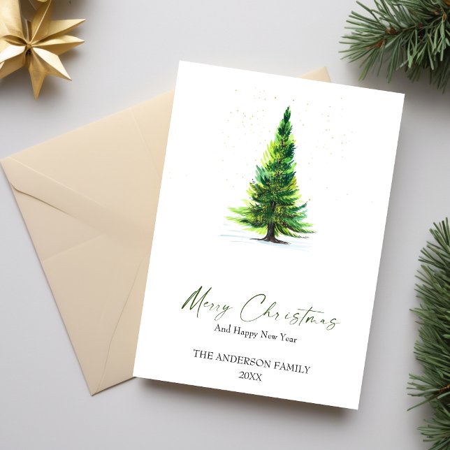 Elegant Watercolor Pine Tree Christmas Greeting Holiday Card (Elegant Watercolor Pine Tree Christmas Greeting Holiday Card)