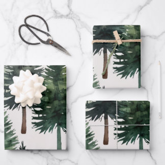 Elegant Watercolor Pine Tree Christmas Wrapping Paper Sheet