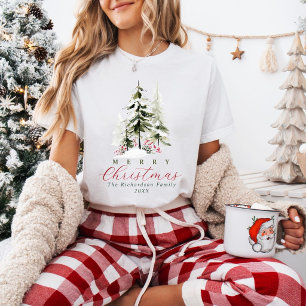 Elegant Watercolor Pine Trees Custom Christmas T-Shirt