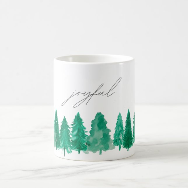 Elegant Watercolor Pine Trees Joyful Christmas Coffee Mug (Center)