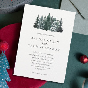 Elegant Watercolor Pine trees Winter Wedding Invitation