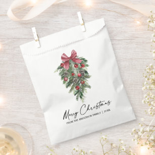 Elegant Watercolor Pines Calligraphy Ink Christmas Favour Bags