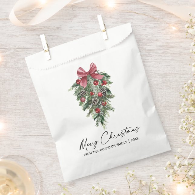 Elegant Watercolor Pines Calligraphy Ink Christmas Favour Bags (Clipped)
