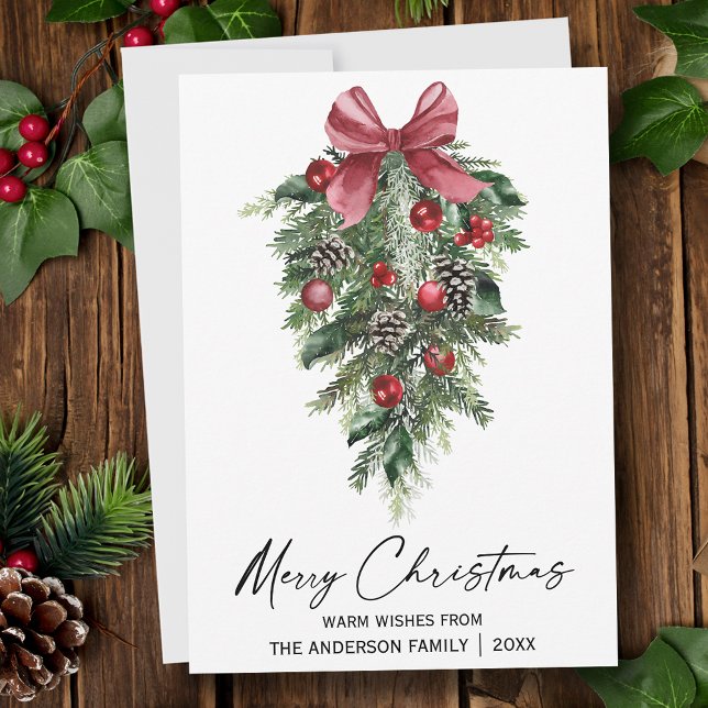 Elegant Watercolor Pines Calligraphy Ink Christmas Holiday Card (Customize to change your personalized text size or text style.)