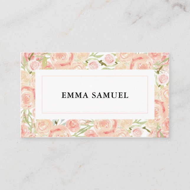 Elegant Watercolor Pink and Blush Floral  Business Card (Front)