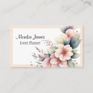 Elegant Watercolor Pink and Blush Floral Business Card
