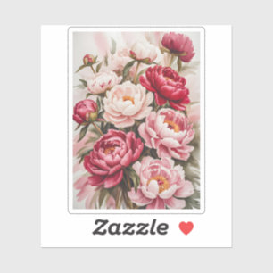 Elegant Watercolor Pink and Red Peonies Bouquet