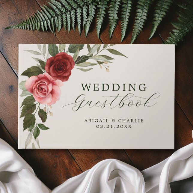 Elegant Watercolor Pink and Red Roses Wedding Guest Book (Creator Uploaded)