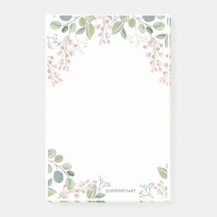 Elegant Watercolor Pink Blossom & Name Post-it Notes