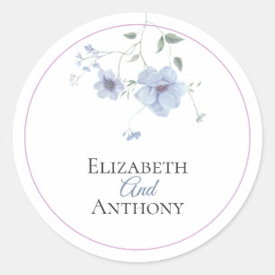 Elegant Watercolor Pink & Blue Floral Wedding Classic Round Sticker
