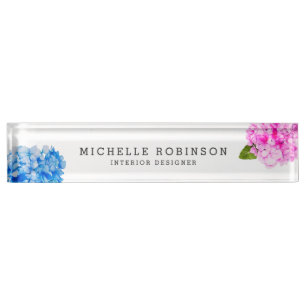 Elegant Watercolor Pink Blue Florals Nameplate