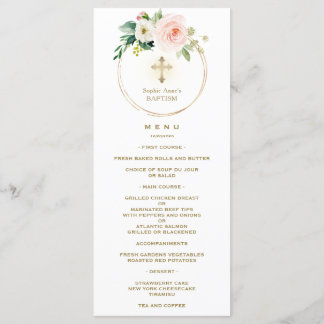 Elegant Watercolor Pink Blush Floral Baptism Menu