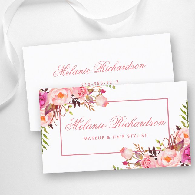 Elegant Watercolor Pink Blush Floral Business Card (Customize to change text size, color or text style.)