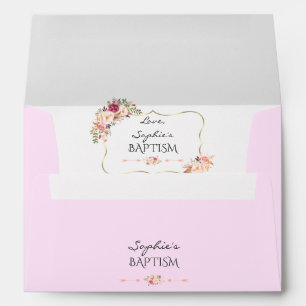 Elegant Watercolor Pink Blush Floral Gold Baptism Envelope