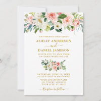 Elegant Watercolor Pink Blush Floral Gold Wedding