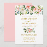Elegant Watercolor Pink Blush Floral Wedding Gold