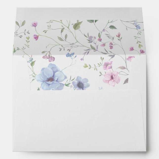 Elegant Watercolor Pink Botanical Wedding  Envelope (Back (Bottom))