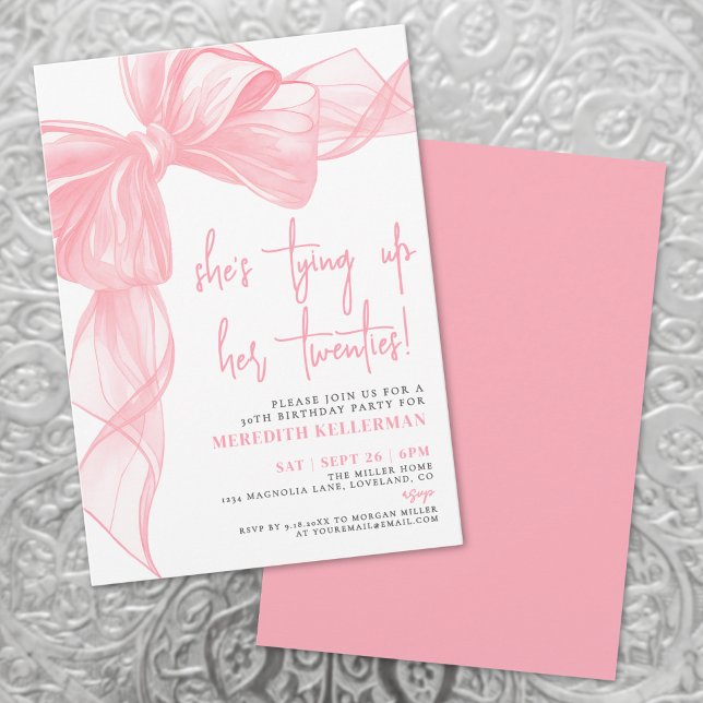 Elegant Watercolor Pink Bow Birthday Party Invitation (Elegant Watercolor Pink Bow Birthday Party Invitation)