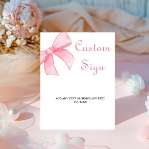Elegant Watercolor Pink Bow bridal shower Sign