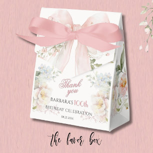 Elegant Watercolor Pink Bow Floral 100th Birthday  Favour Box
