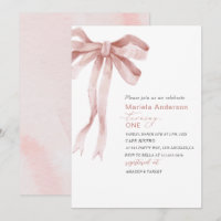 Elegant Watercolor Pink Bow Girl Baby Shower Invi