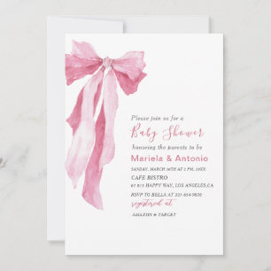 Elegant Watercolor Pink Bow Girl Baby Shower Invitation