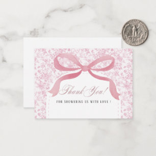 Elegant Watercolor Pink Bow ribbon Baby shower Card