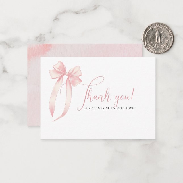 Elegant Watercolor Pink Bow ribbon  Baby shower Card (Front/Back In Situ)