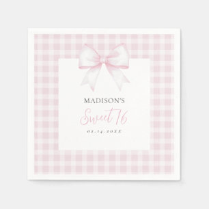 Elegant Watercolor Pink Bow Sweet 16 Girl Birthday Napkin