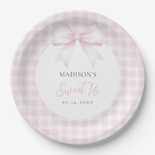 Elegant Watercolor Pink Bow Sweet 16 Girl Birthday Paper Plate