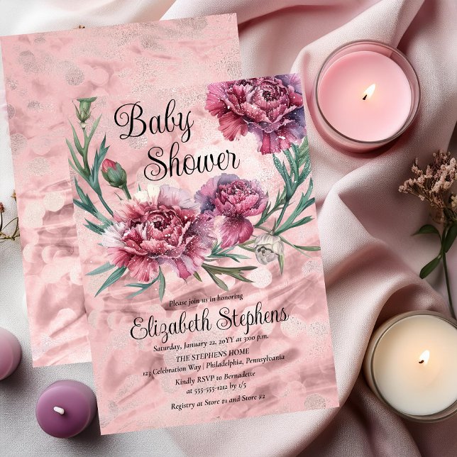 Elegant Watercolor Pink Carnations Baby Shower Invitation (Elegant Watercolor Pink Carnations Girl Baby Shower Invitation - Print | Digital Download)