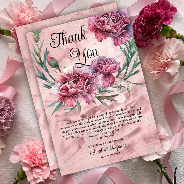 Elegant Watercolor Pink Carnations Thank You (Elegant Watercolor Pink Carnations Thank You Card)