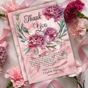 Elegant Watercolor Pink Carnations Thank You Card