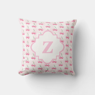 Elegant Watercolor Pink Cherry Monogram Cushion