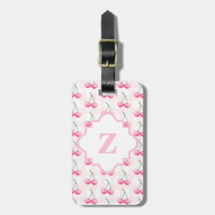 Elegant Watercolor Pink Cherry Monogram Luggage Tag