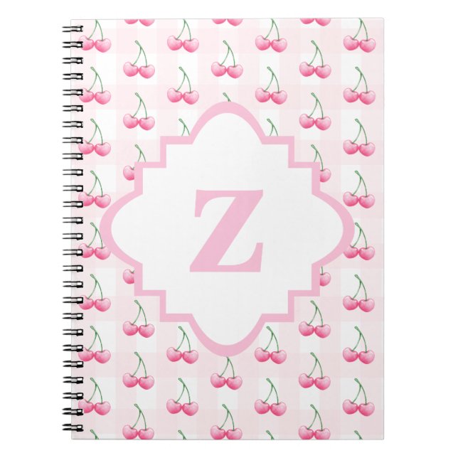 Elegant Watercolor Pink Cherry Monogram Notebook (Front)