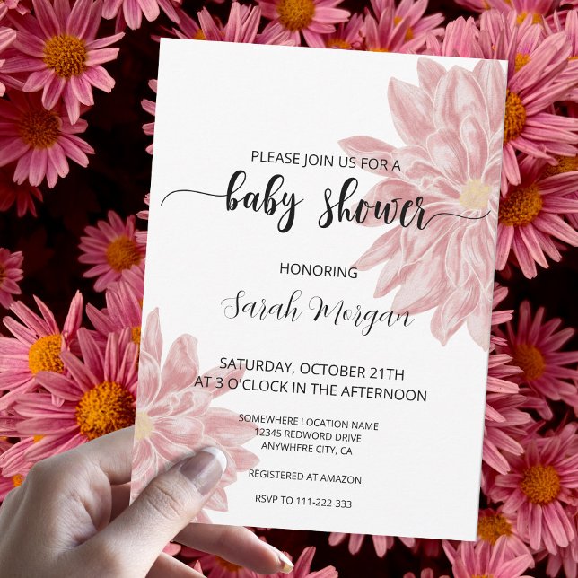 Elegant Watercolor Pink Chrysanthemum Baby Shower Invitation (Creator Uploaded)