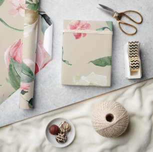 Elegant Watercolor Pink & Cream Roses Wedding Wrapping Paper