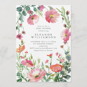 Elegant Watercolor Pink Floral Baby Shower Invitation